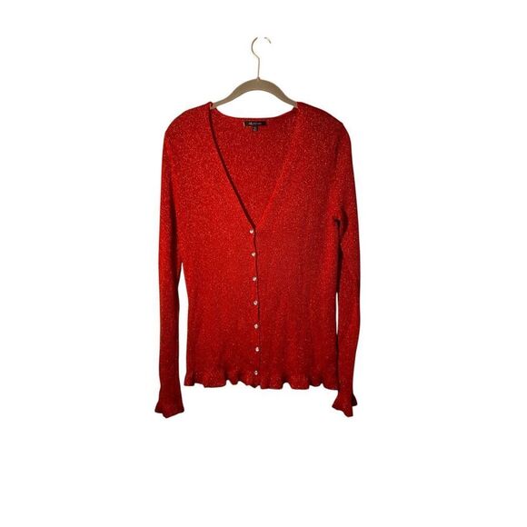 Anne Klein AK Woman’s Red Sparkly Long Sleeve Cardigan Medium - Picture 1 of 4